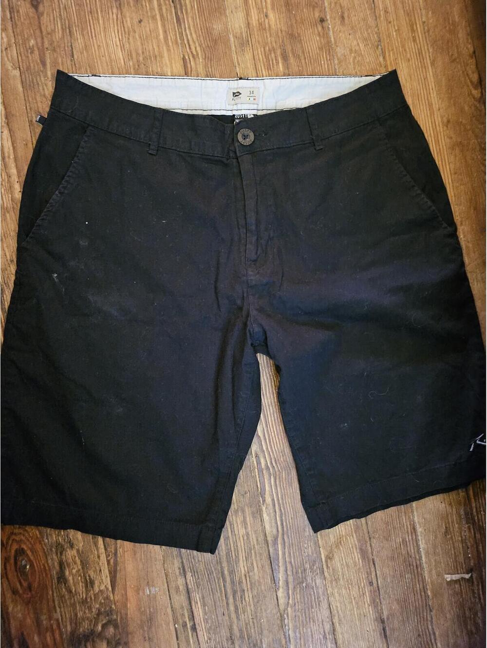 Rusty Surfboards Premium Chino Style Walk Shorts Black Size 34